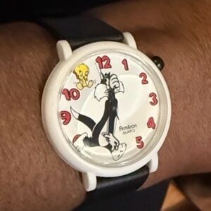 Armitron Cartoon Watch Sylvester Tweety Black Strap and White Dial